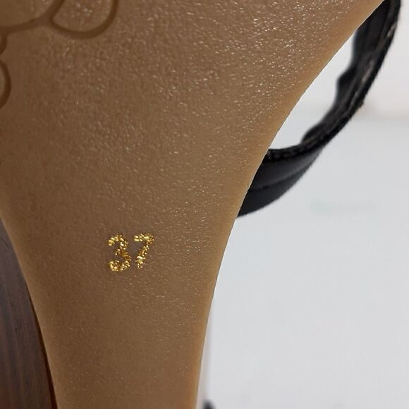 TORY BURCH Women's Black Tumbled leather Wedge slingback Sandals US6,5 EU 37 - Picture 12 of 12